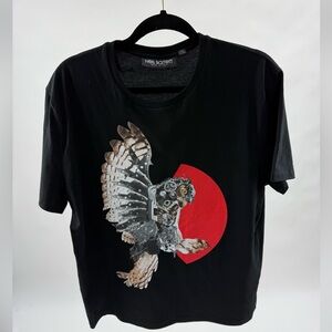 Neil Barrett Black T-Shirt with Owl and Red Circle